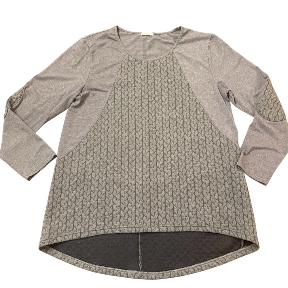 Occasionally Made Women’s charcoal gray jersey tunic tee with quilting XL